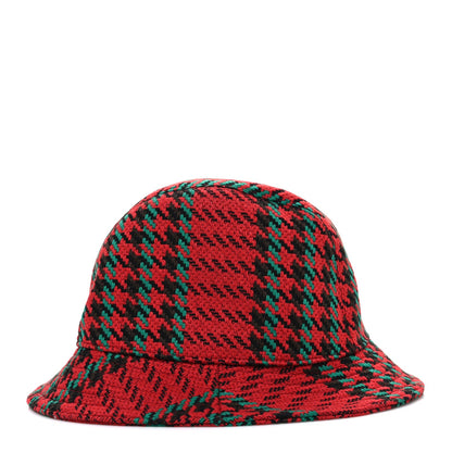 Gucci Tweed Wool Houndstooth Interlocking G Bucket Hat M Red Green