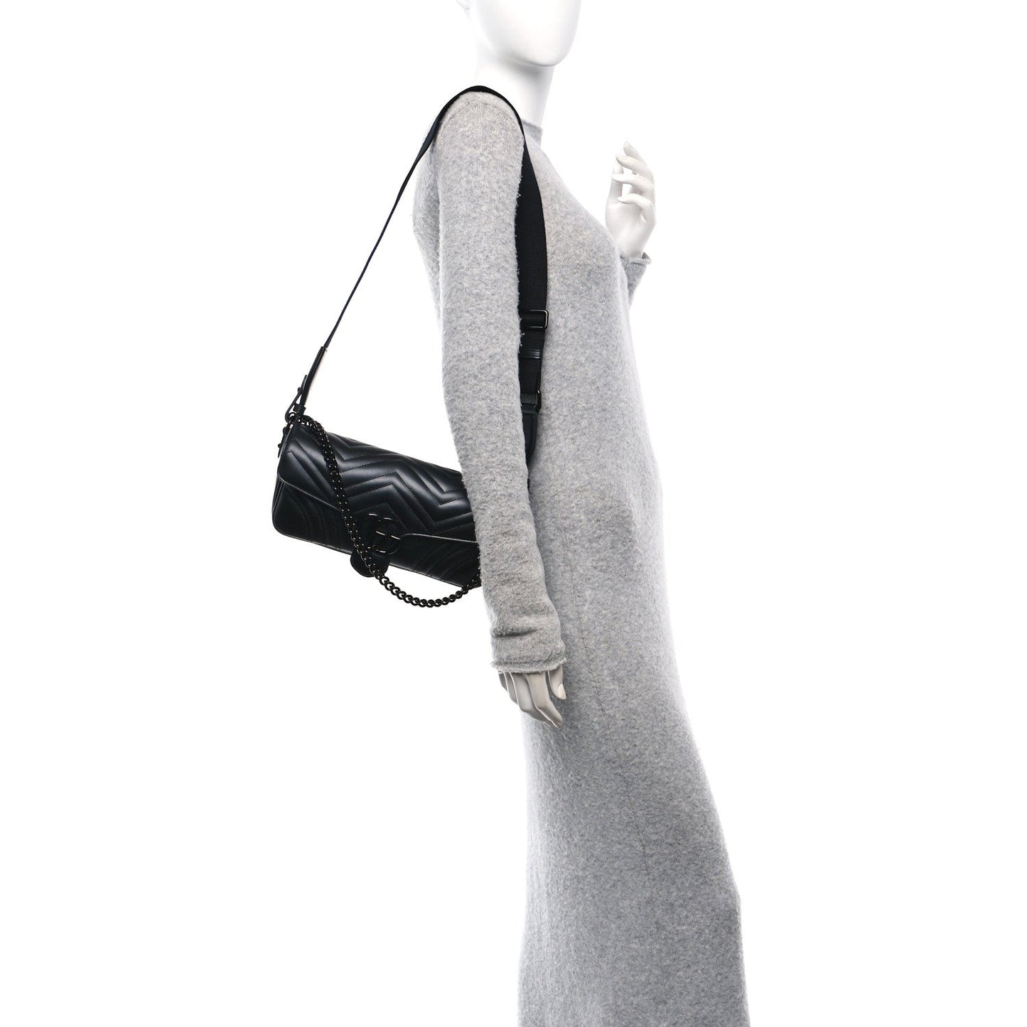 Gucci Calfskin Matelasse Monochrome GG Marmont Crossbody Shoulder Bag Black