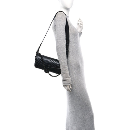 Gucci Calfskin Matelasse Monochrome GG Marmont Crossbody Shoulder Bag Black