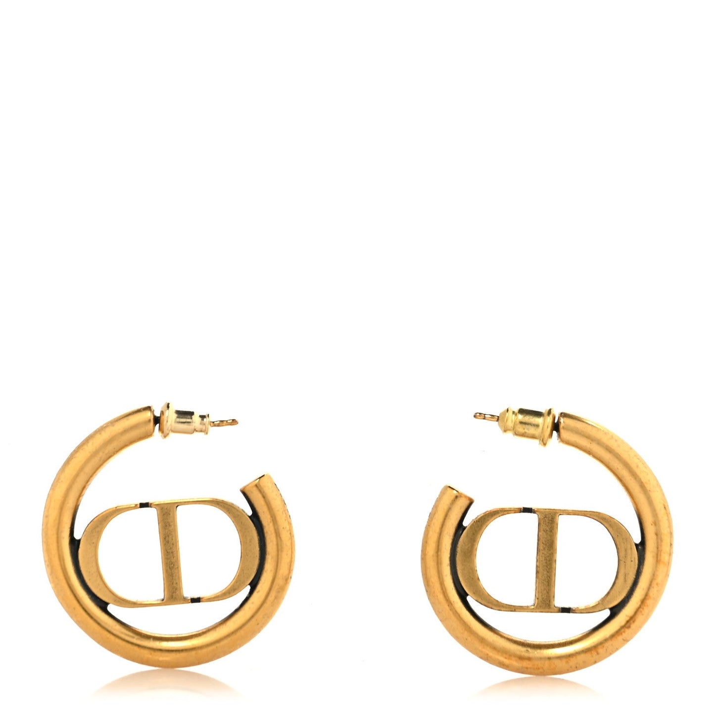 Christian Dior Metal 30 Montaigne Hoop Earrings Aged Gold