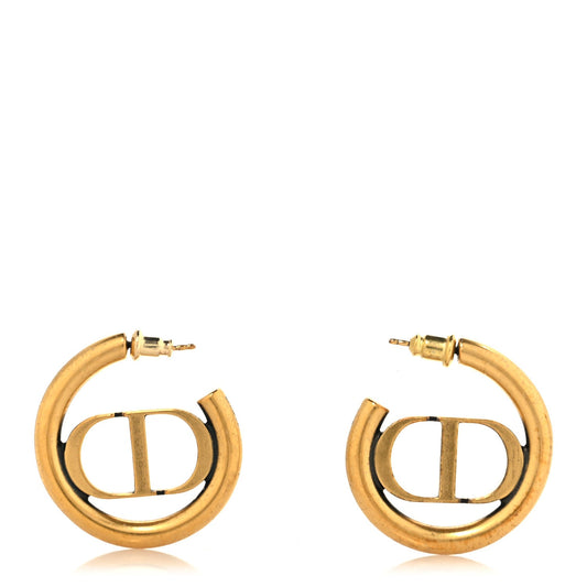 Christian Dior Metal 30 Montaigne Hoop Earrings Aged Gold
