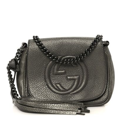 Gucci Metallic Pebbled Calfskin Small Soho Flap Crossbody Sasso