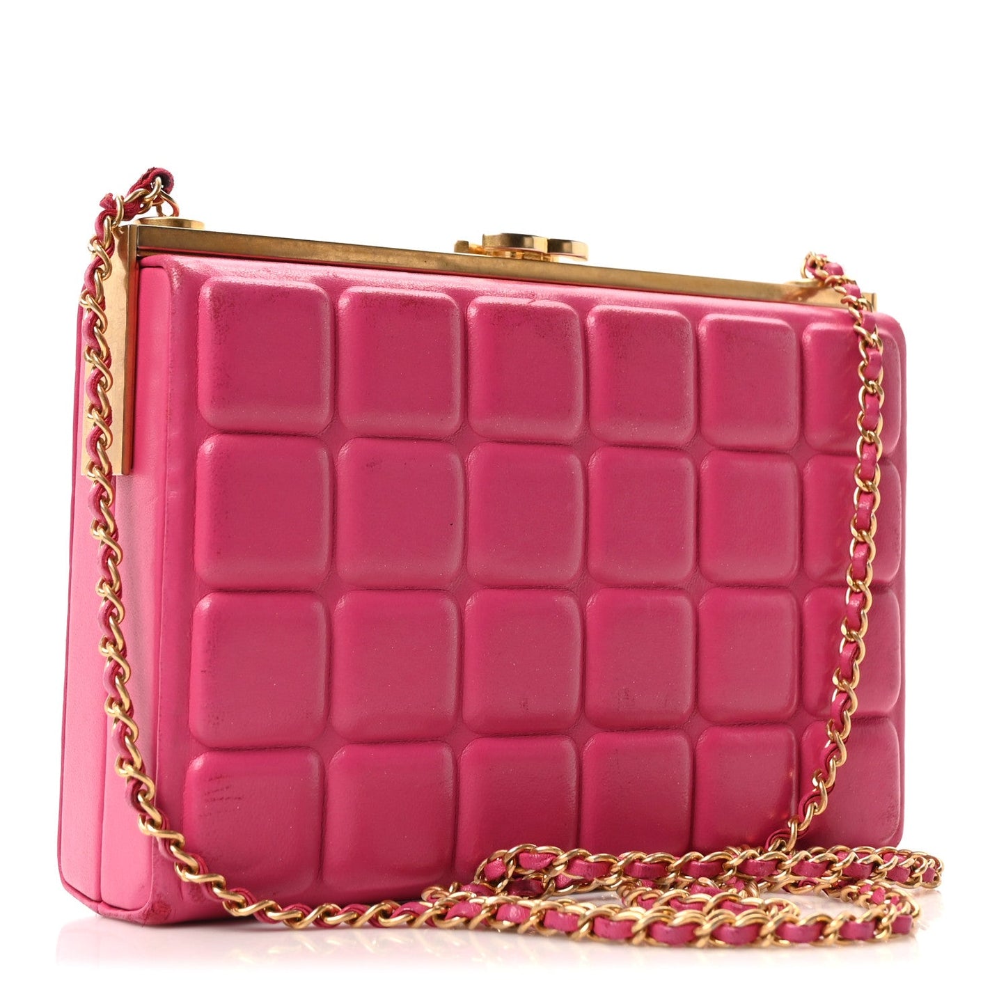 Chanel Lambskin Chocolate Bar Lock Clutch Bag Pink