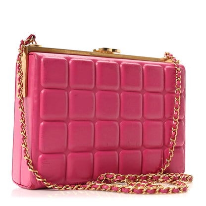 Chanel Lambskin Chocolate Bar Lock Clutch Bag Pink