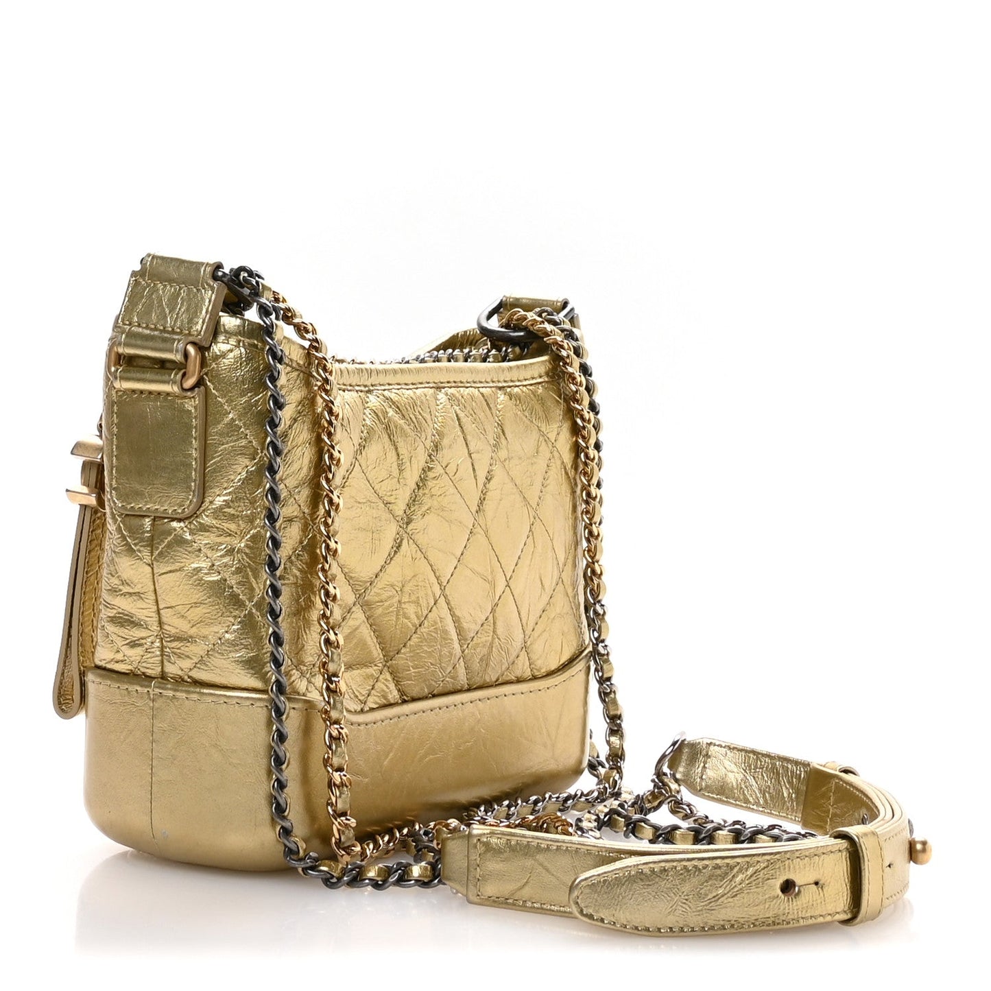 Chanel Metallic Aged Calfskin Quilted Small Gabrielle Hobo Gold