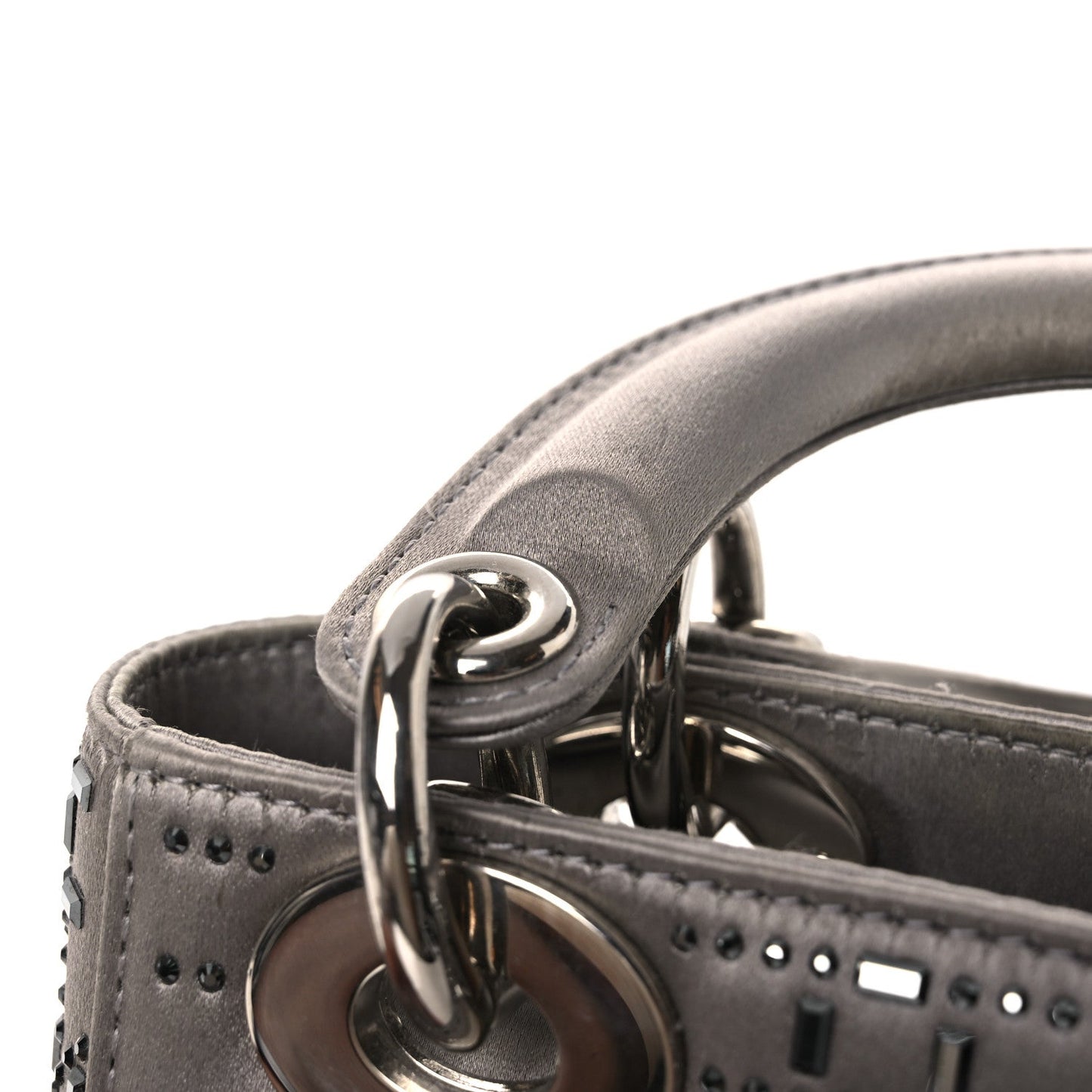 Christian Dior Satin Crystal Cannage Mini Lady Dior Gray