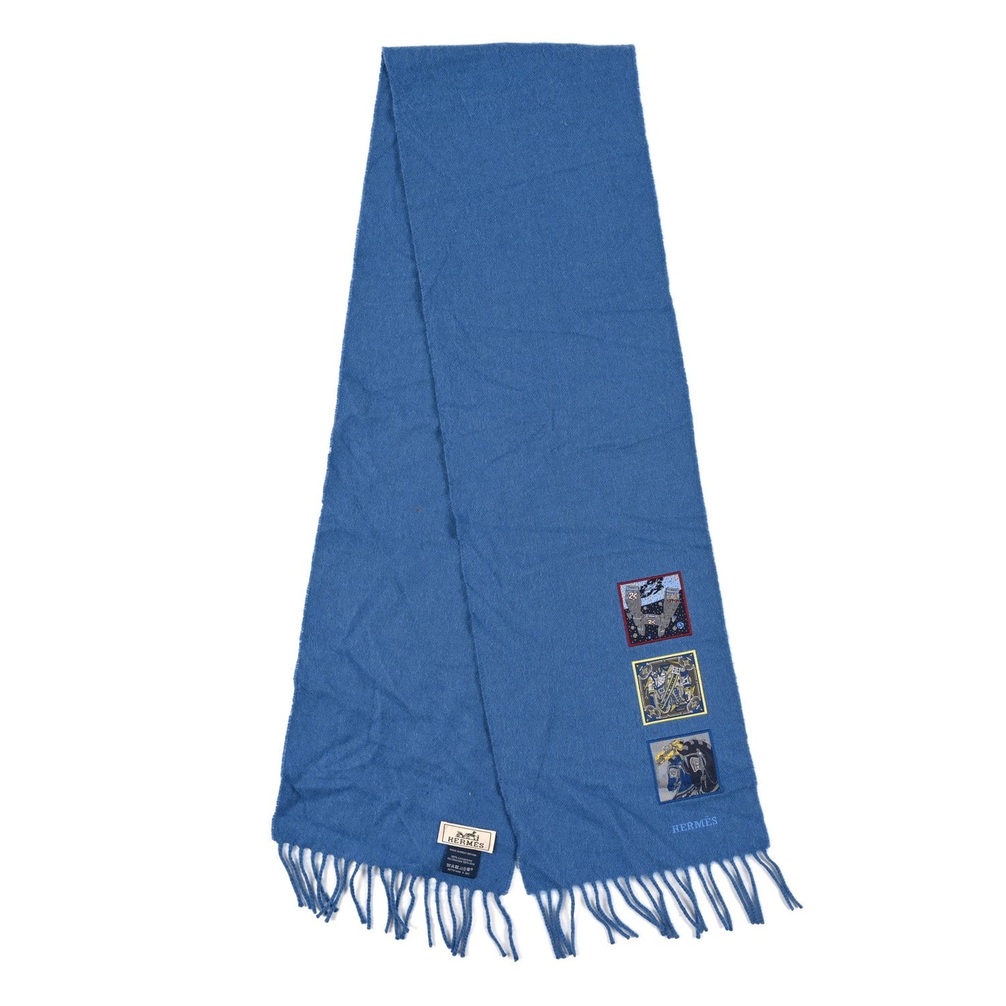 Hermes Cashmere Badges Soie Scarf Bleu Horizon