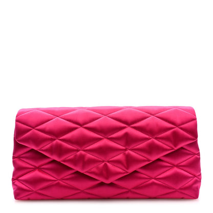 Saint Laurent Satin Quilted Sade Puffer Envelope Clutch Bubblegum