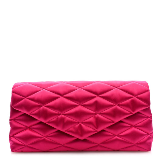 Saint Laurent Satin Quilted Sade Puffer Envelope Clutch Bubblegum
