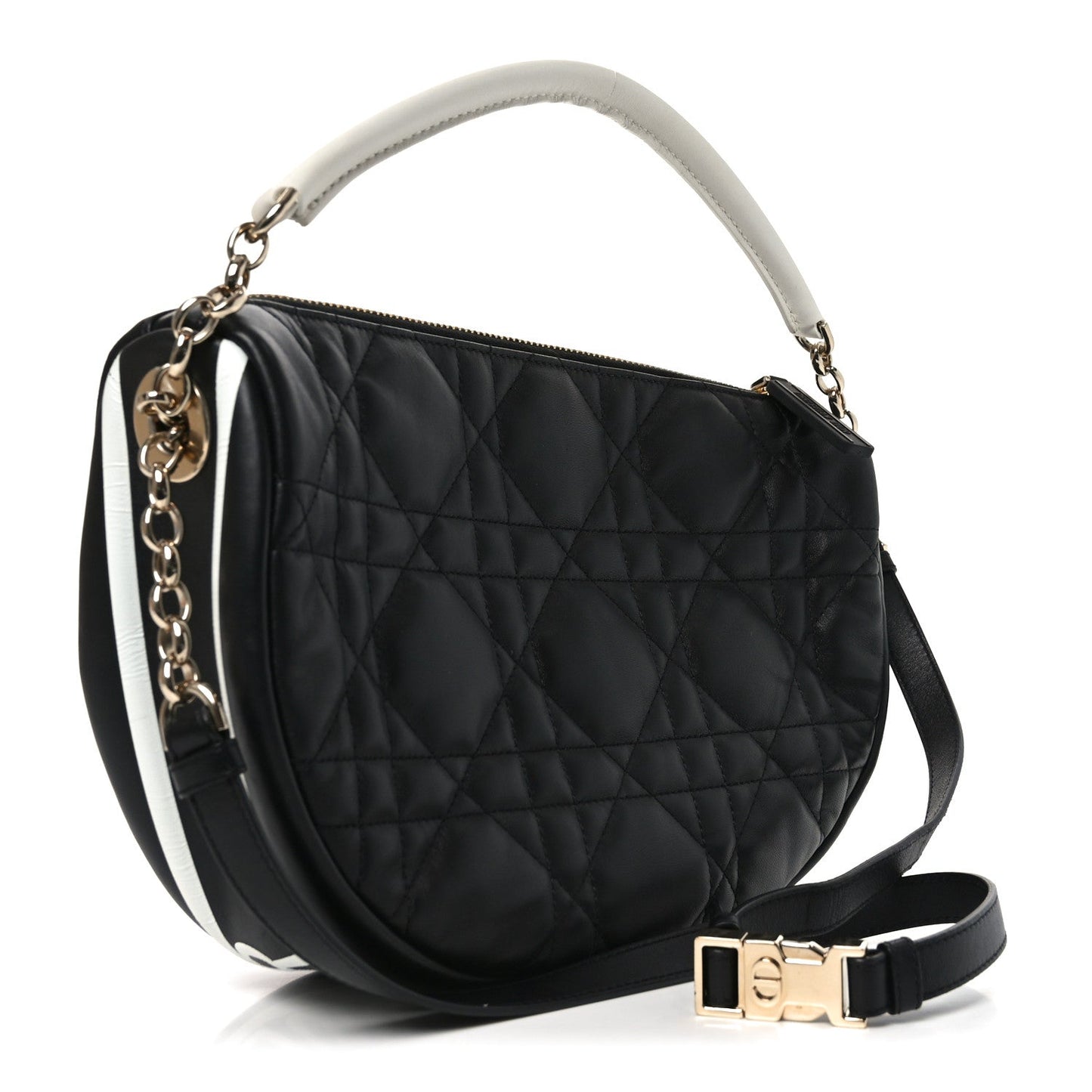 Christian Dior Lambskin Cannage Medium Dior Vibe Hobo Bag Black