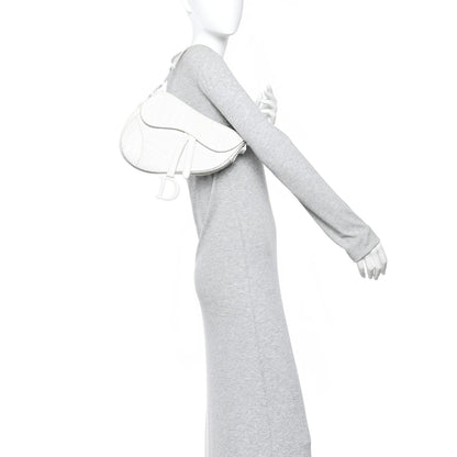 Christian Dior Calfskin Embossed Oblique Saddle Bag White