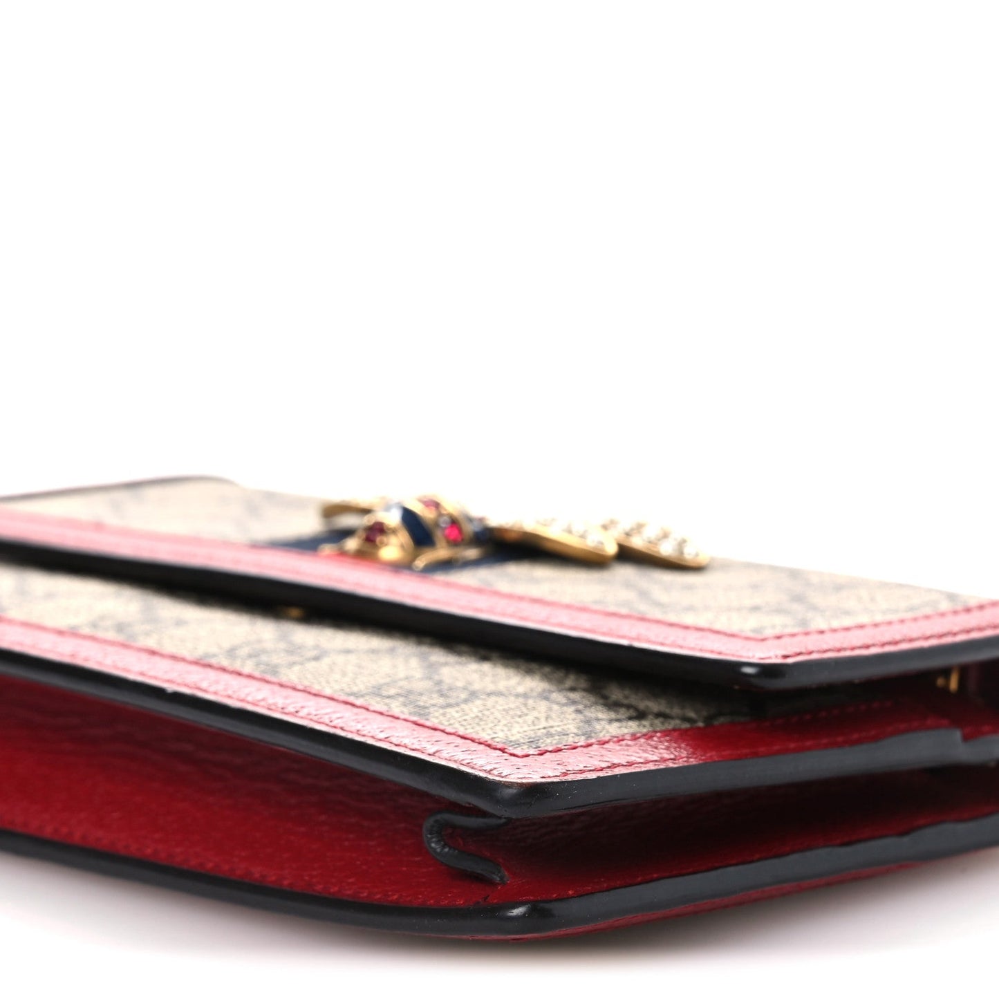 Gucci GG Supreme Monogram Web Queen Margaret Chain Wallet Red