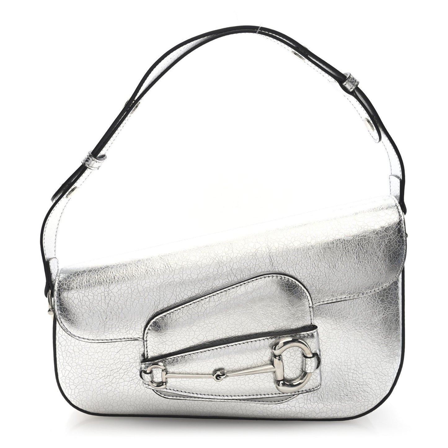 Gucci Metallic Demetra Small Horsebit 1955 Asymmetric Shoulder Bag Silver