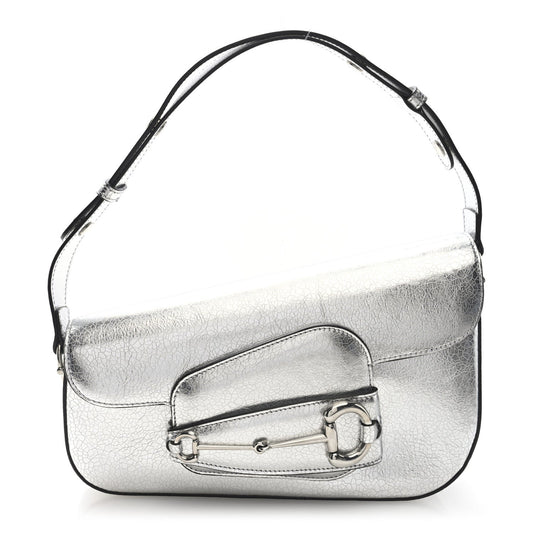 Gucci Metallic Demetra Small Horsebit 1955 Asymmetric Shoulder Bag Silver