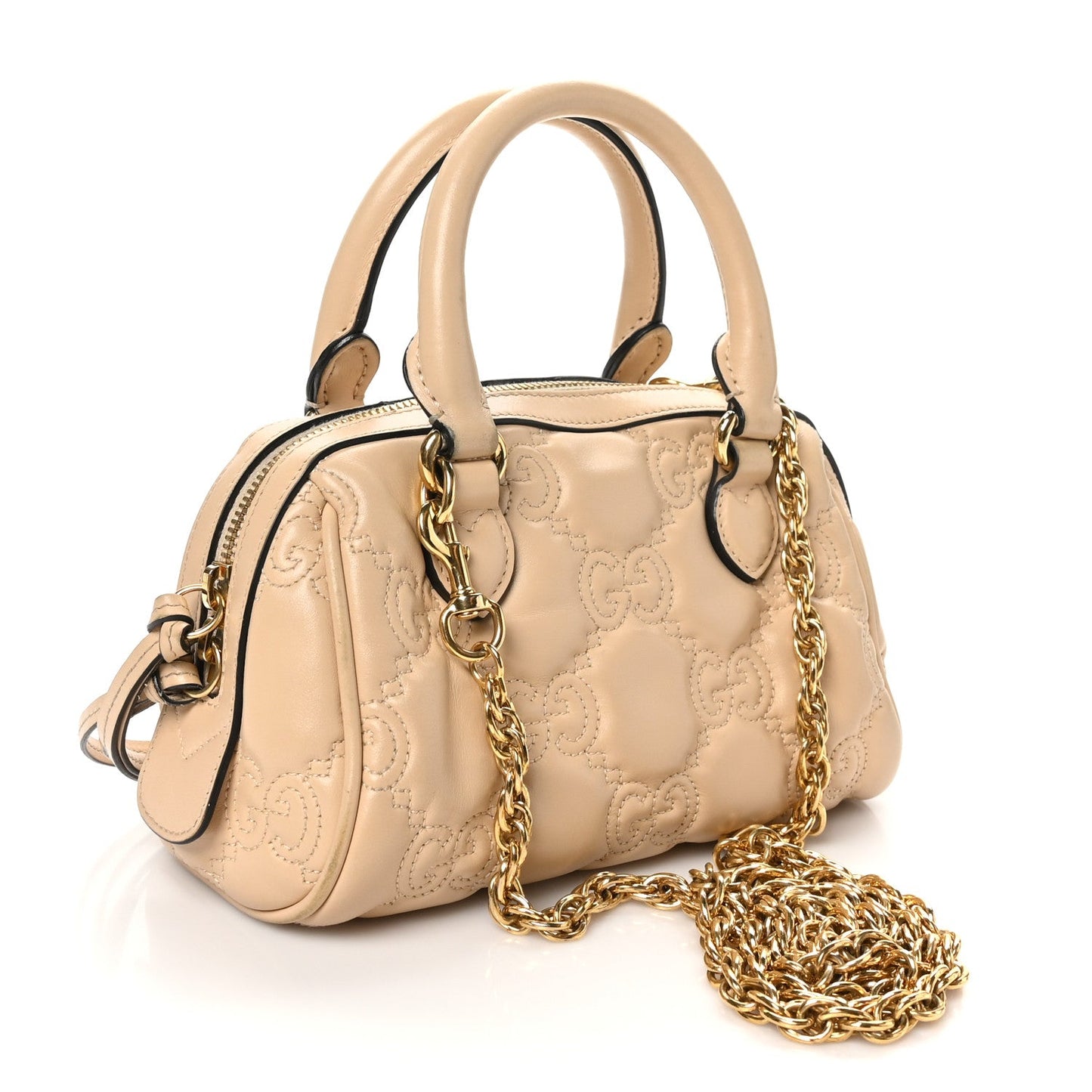 Gucci Calfskin GG Matelasse Mini Bowler Bag Naturale
