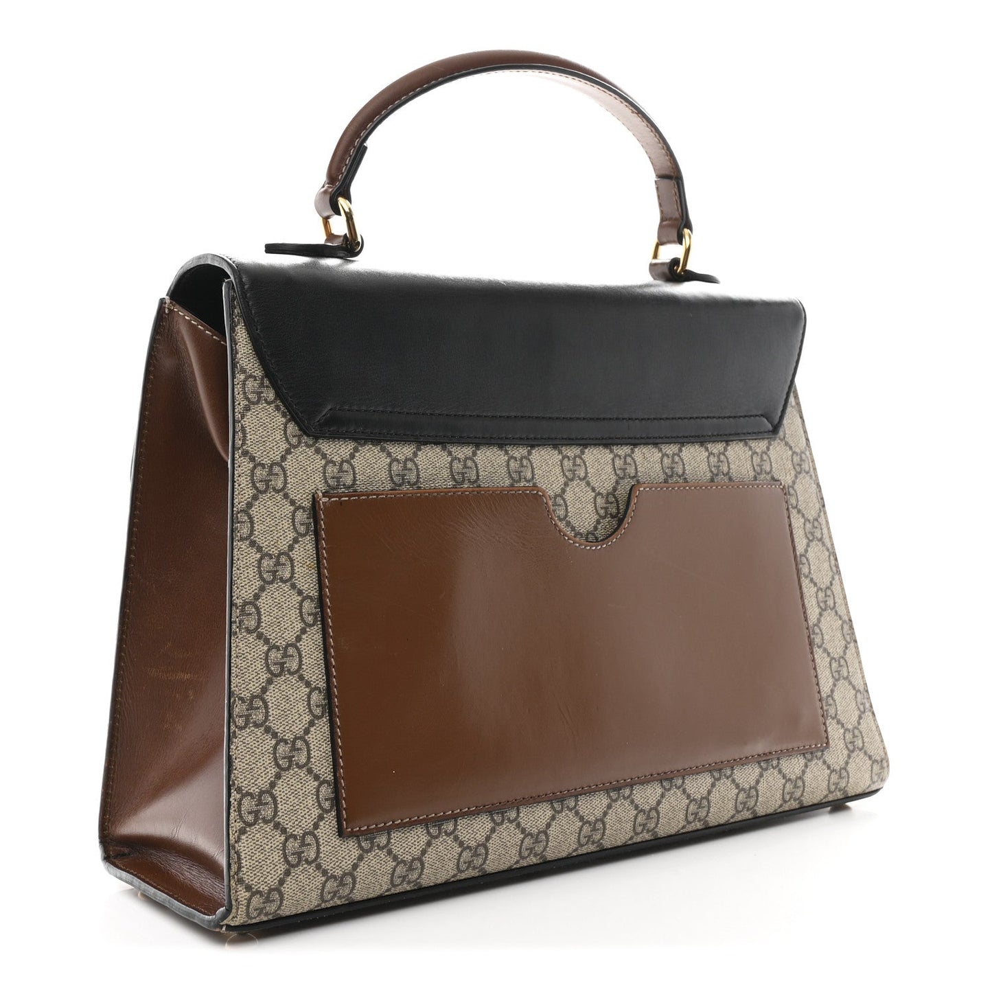 Gucci GG Supreme Monogram Calfskin Medium Padlock Top Handle Bag Beige Black Cuir