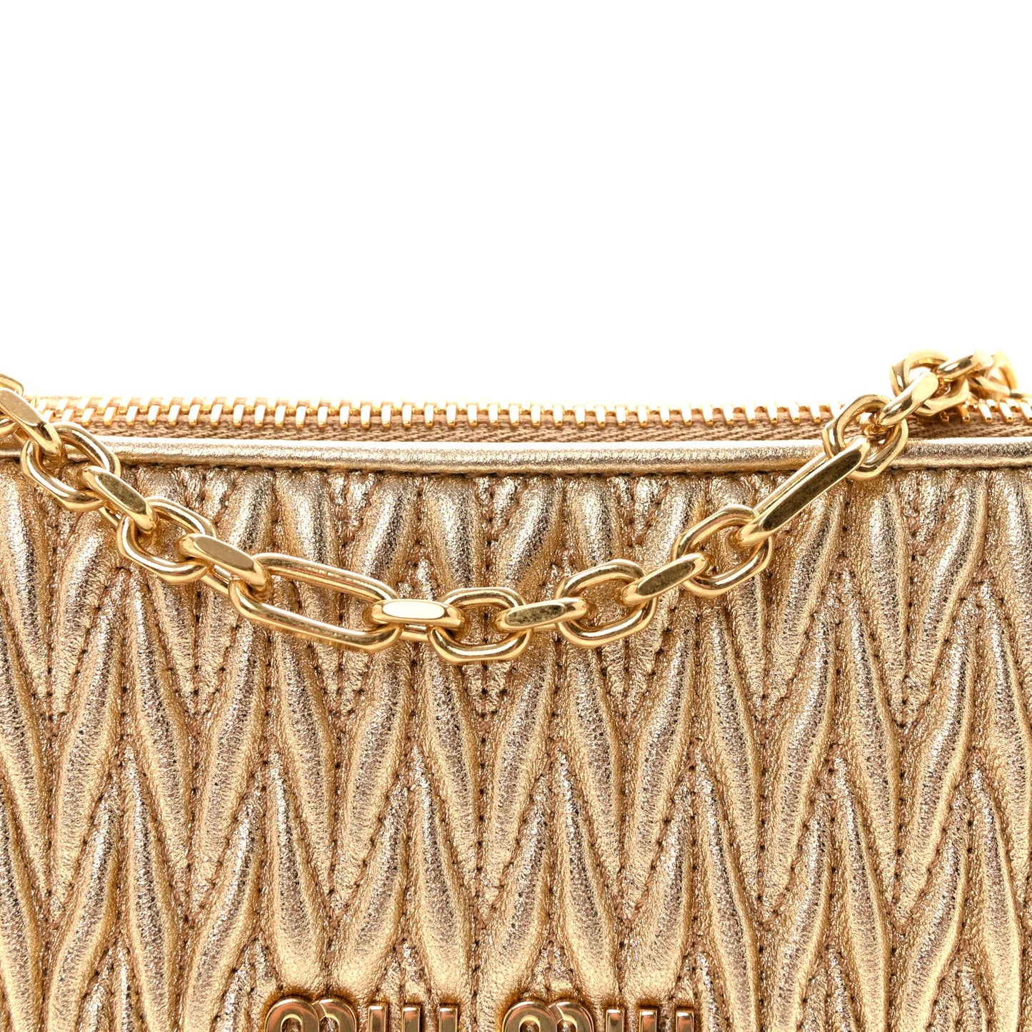 Miu Miu Metallic Nappa Matelasse Chain Shoulder Bag Platino