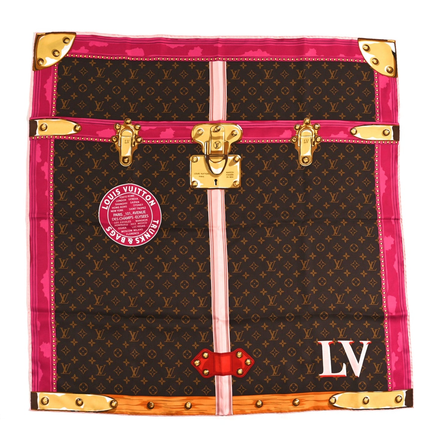 Louis Vuitton Silk Monogram Summer Trunks Square Scarf Brown