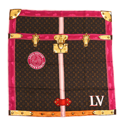 Louis Vuitton Silk Monogram Summer Trunks Square Scarf Brown