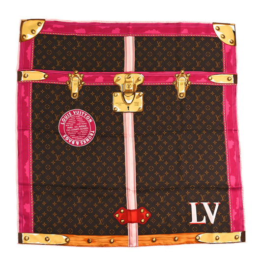 Louis Vuitton Silk Monogram Summer Trunks Square Scarf Brown