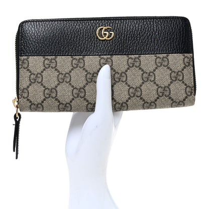Gucci Dollar Calfskin GG Supreme Monogram GG Marmont Zip Around Wallet Black Beige Ebony
