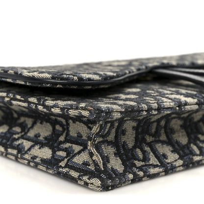 Christian Dior Oblique Saddle Chain Pouch Blue
