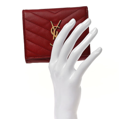 Saint Laurent Grain De Poudre Matelasse Chevron Monogram Compact Wallet Red