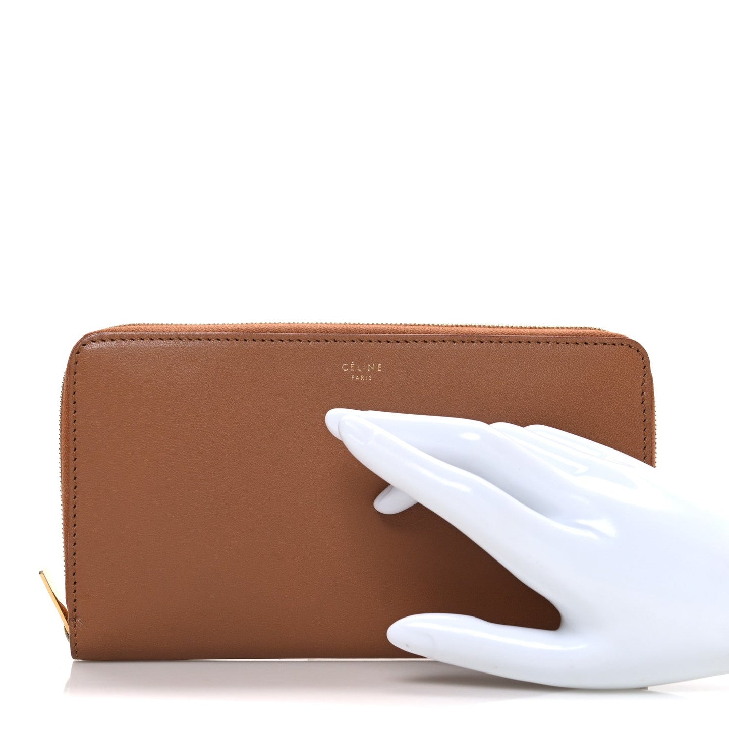 Celine Calfskin Zip Around Multifunction Wallet Tan