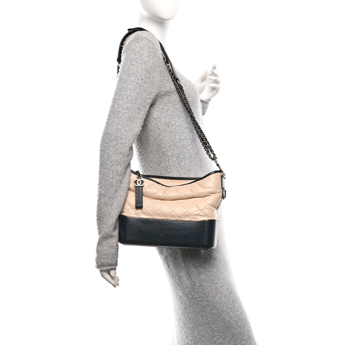 Chanel Aged Calfskin Quilted Medium Gabrielle Hobo Beige Black