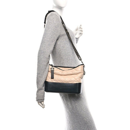 Chanel Aged Calfskin Quilted Medium Gabrielle Hobo Beige Black