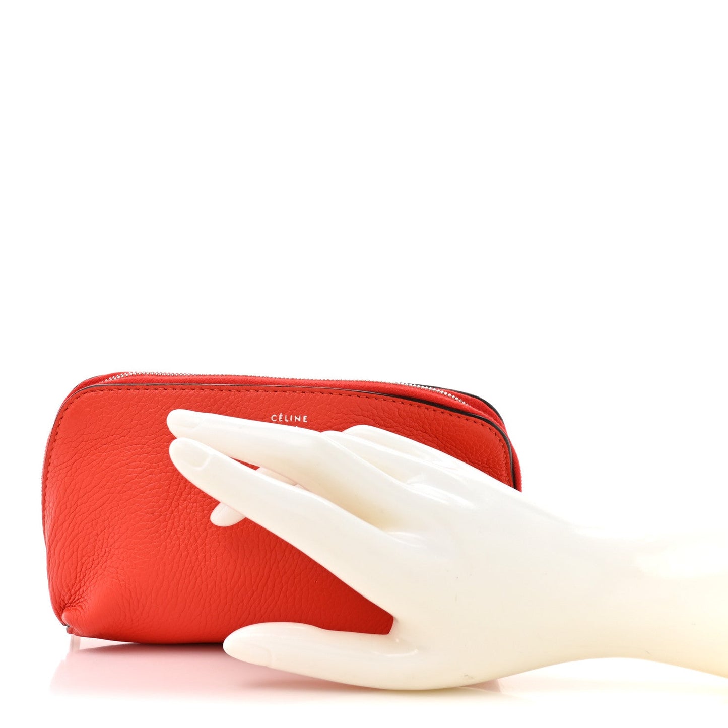Celine Soft Grained Calfskin Cosmetic Pouch Bag Red