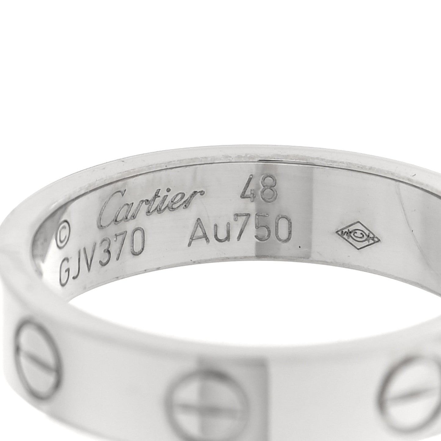 Cartier 18K White Gold Diamond 4mm LOVE Wedding Band Ring 48 4.5