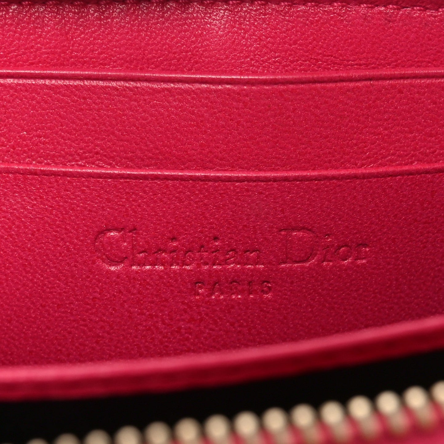 Christian Dior Lambskin Cannage Mini Lady Dior Zip Portemonnaie Fuchsia