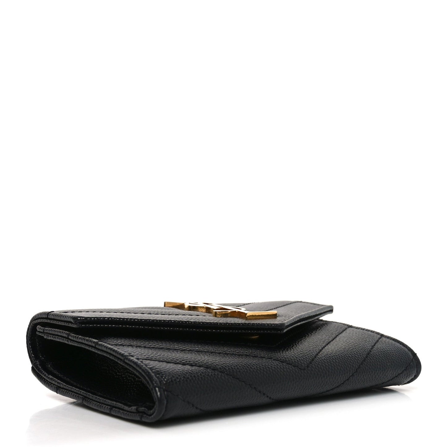 Saint Laurent Grain De Poudre Matelasse Chevron Small Monogram Envelope Wallet Black