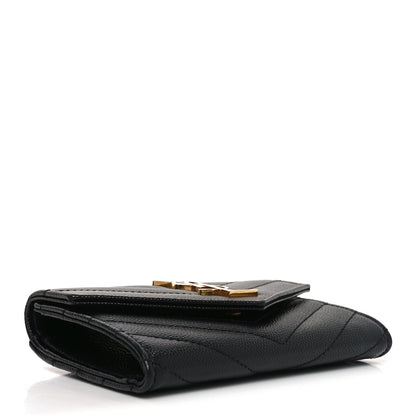 Saint Laurent Grain De Poudre Matelasse Chevron Small Monogram Envelope Wallet Black