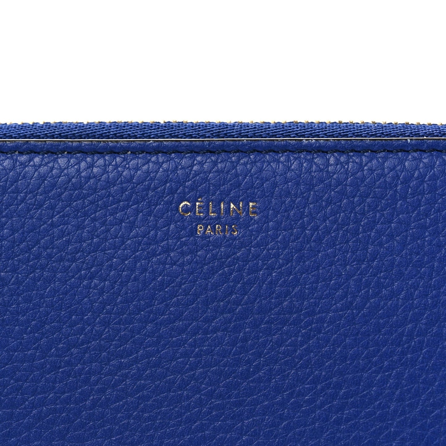 Celine Drummed Calfskin Large Zip Around Multifunction Wallet Indigo
