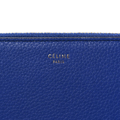 Celine Drummed Calfskin Large Zip Around Multifunction Wallet Indigo