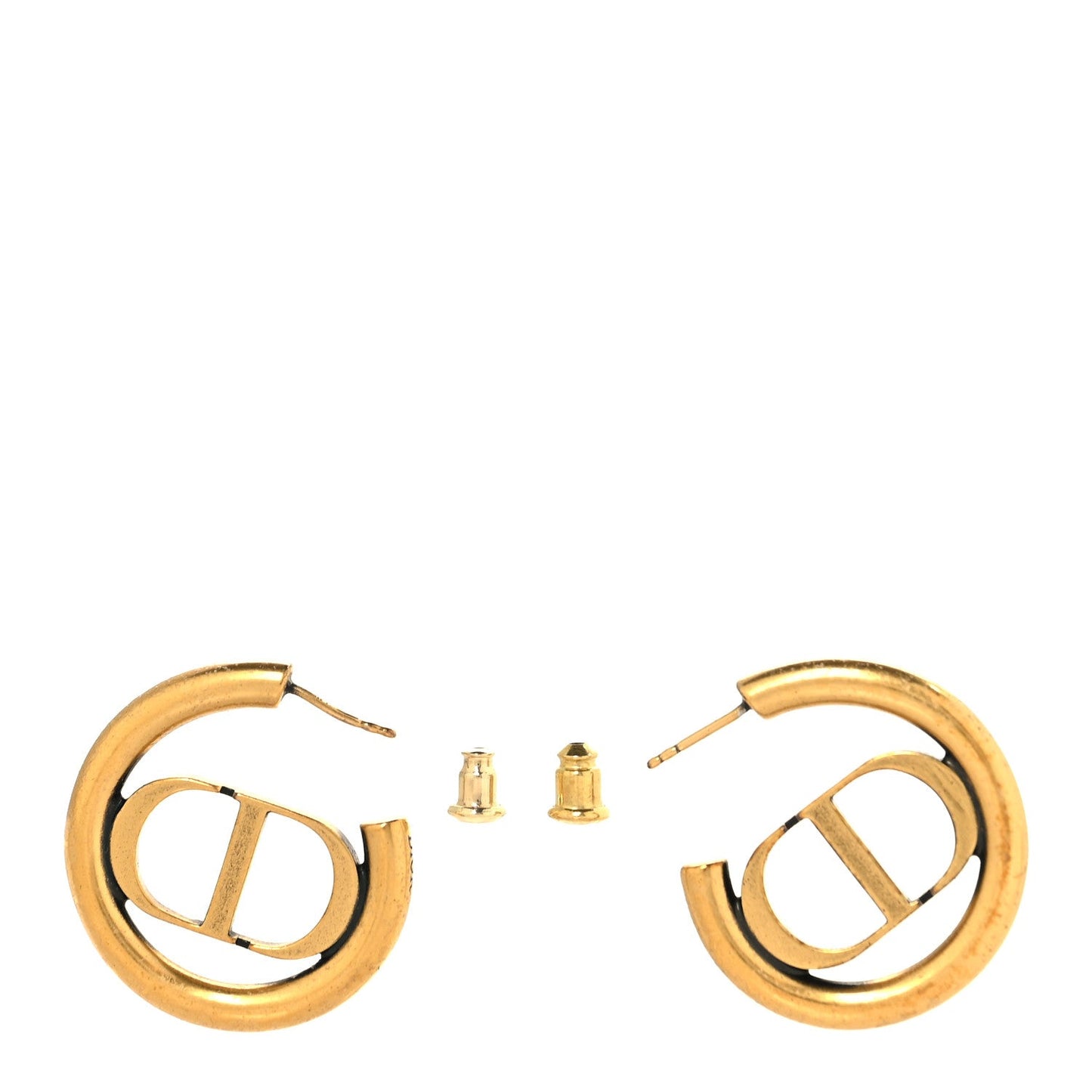 Christian Dior Metal 30 Montaigne Hoop Earrings Aged Gold