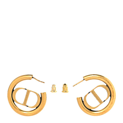Christian Dior Metal 30 Montaigne Hoop Earrings Aged Gold