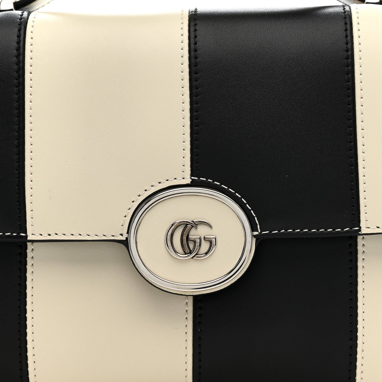 Gucci Senna Calfskin Lines Petite GG Top Handle Shoulder Bag Black Mystic White