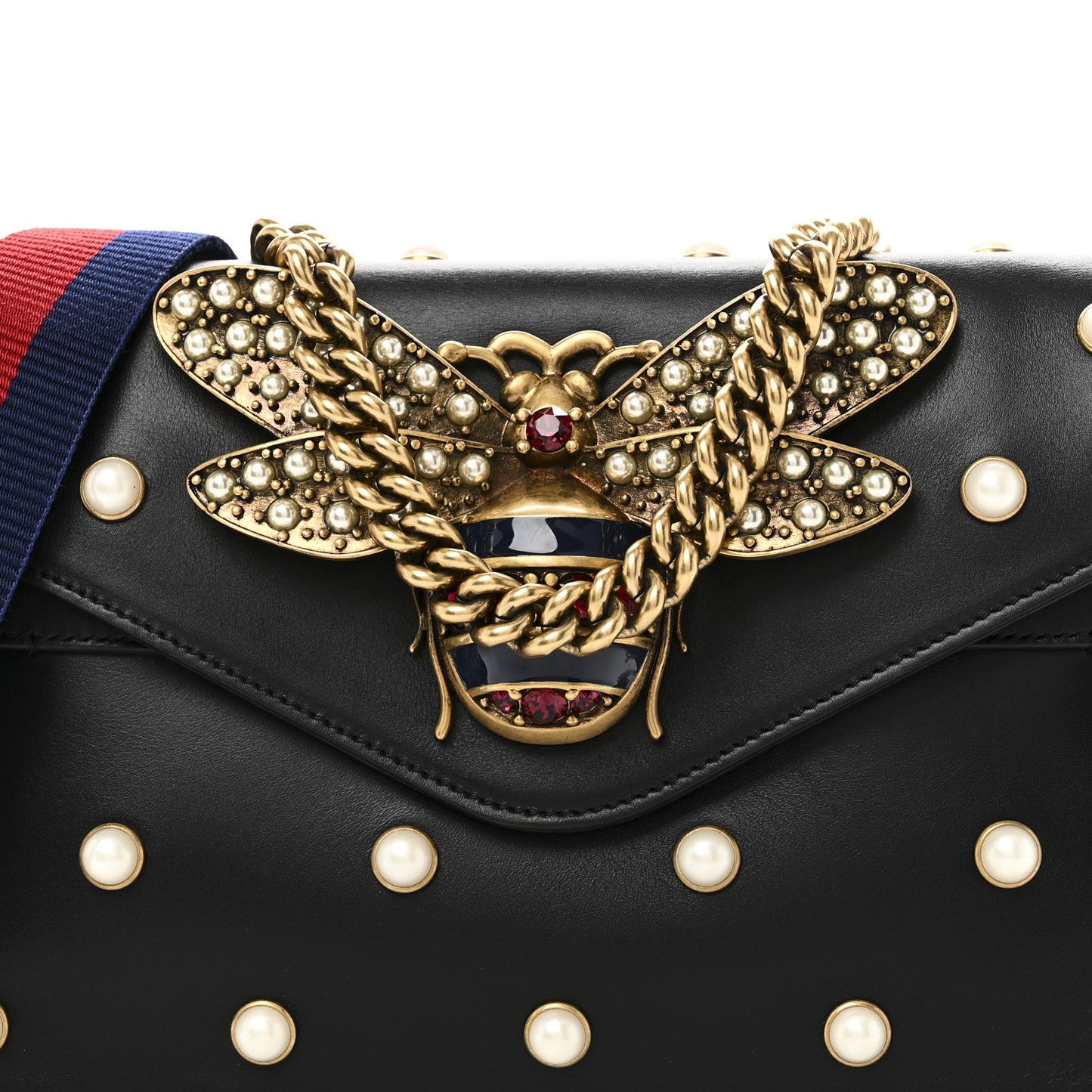 Gucci Nappa Pearl Studded Mini Queen Margaret Broadway Shoulder Bag Black