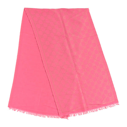 Gucci Wool Silk Lurex GG Monogram Bright G Fringe Scarf Fuxia