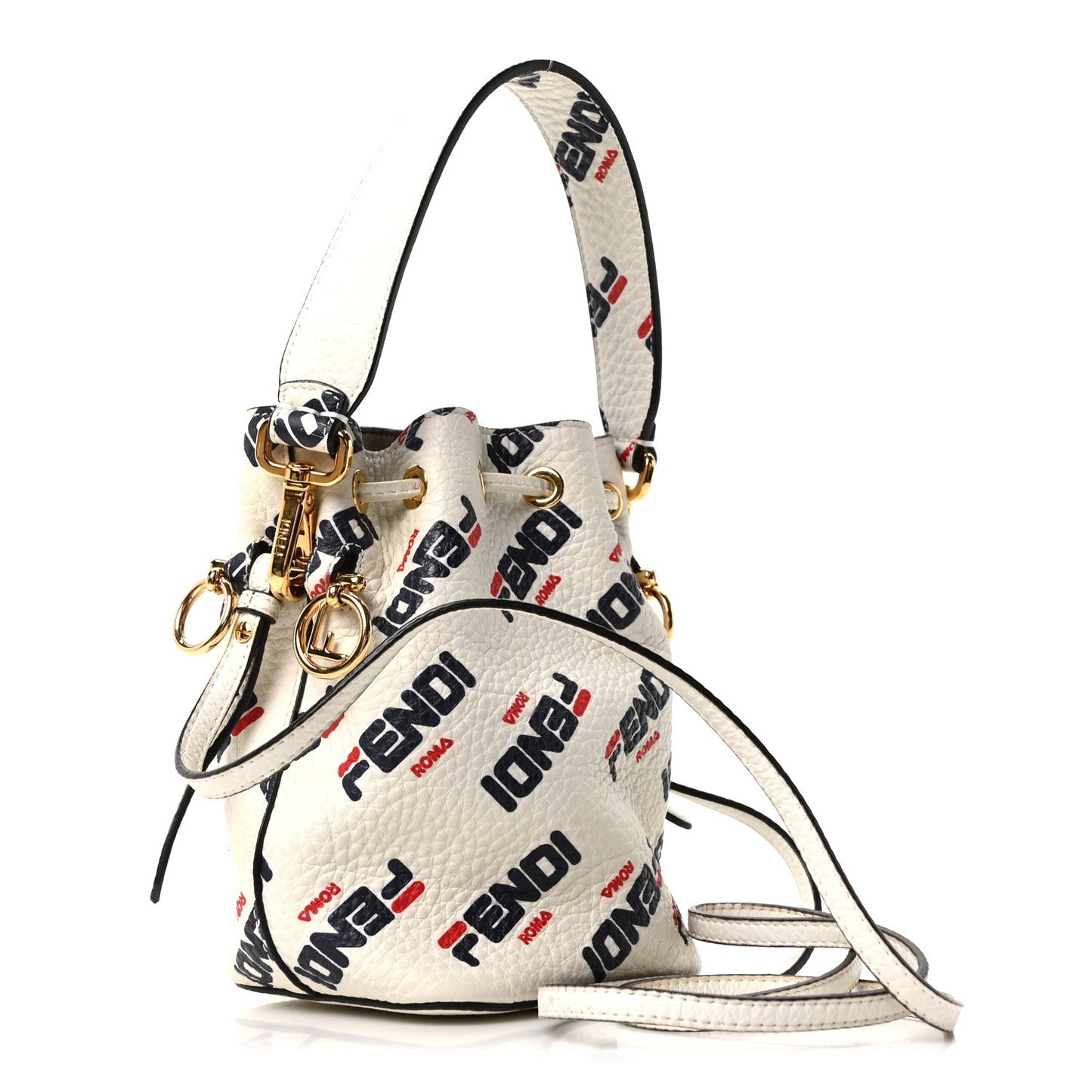 Fendi X FILA Vitello F is Fendi Mania Mini Mon Tresor Bucket Bag White