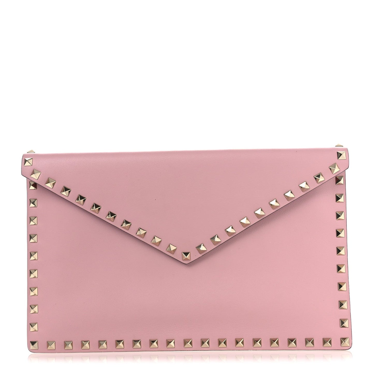 Valentino Garavani Pebbled Calfskin Large Rockstud Envelope Clutch Water Rose