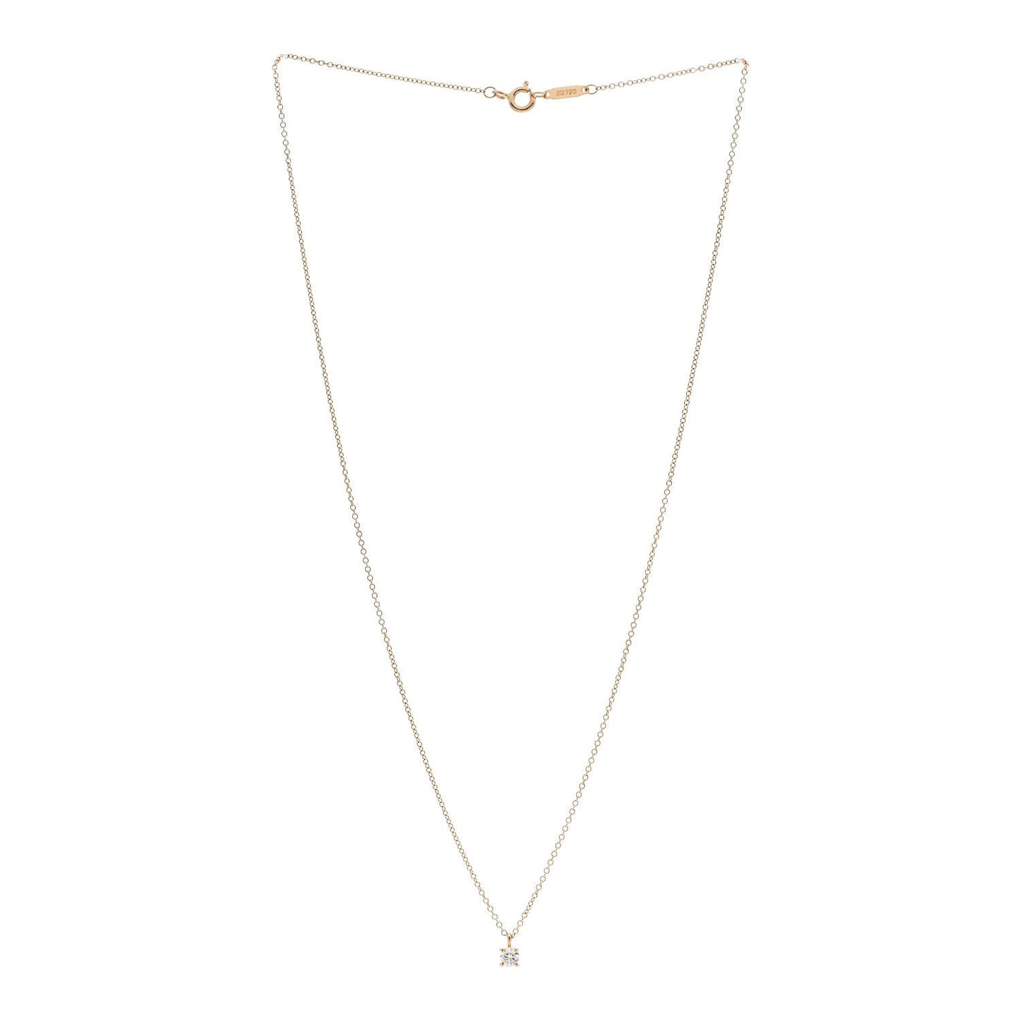 Tiffany 18K Rose Gold Diamond .17ct Solitaire Pendant Necklace