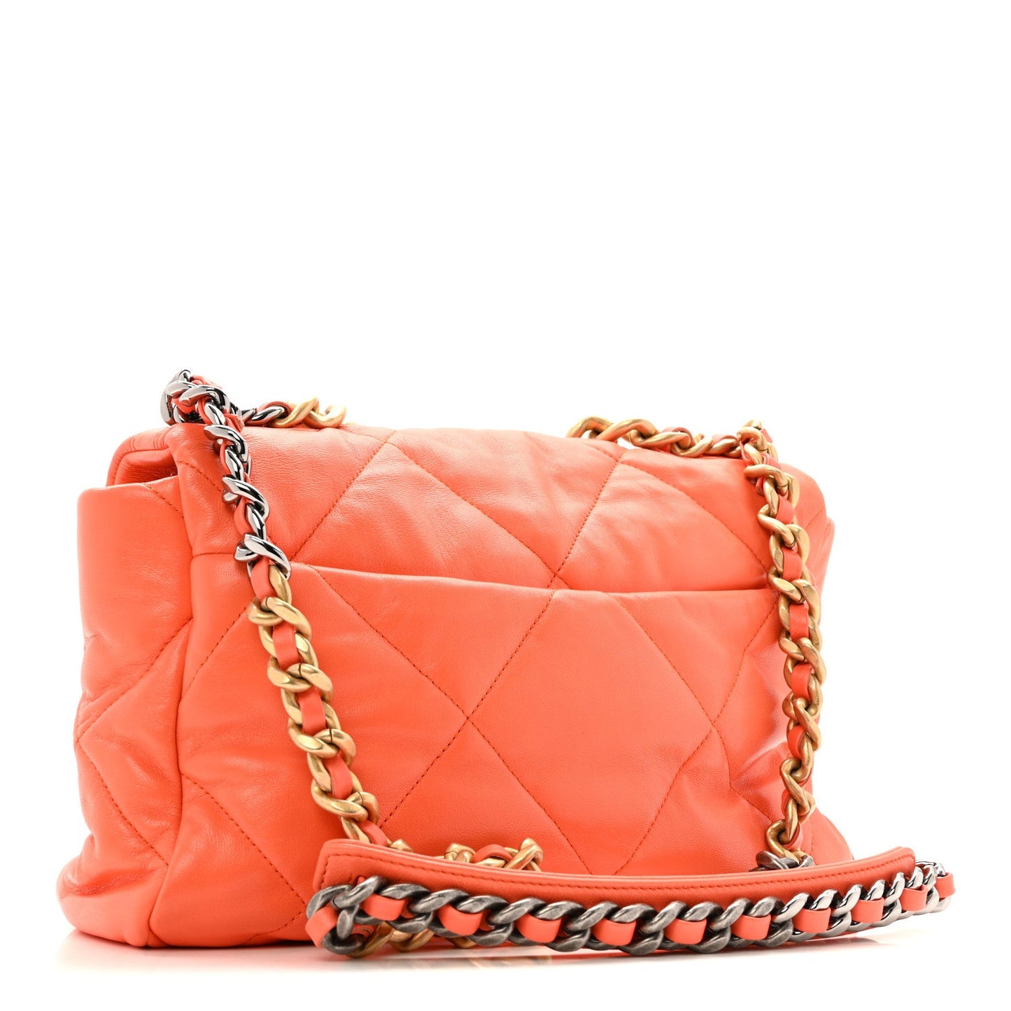 Chanel Lambskin Quilted Large Chanel 19 Flap Orange
