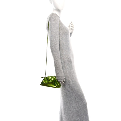 Bottega Veneta Metallic Crushed Calfskin The Mini Pouch Chlorophyll