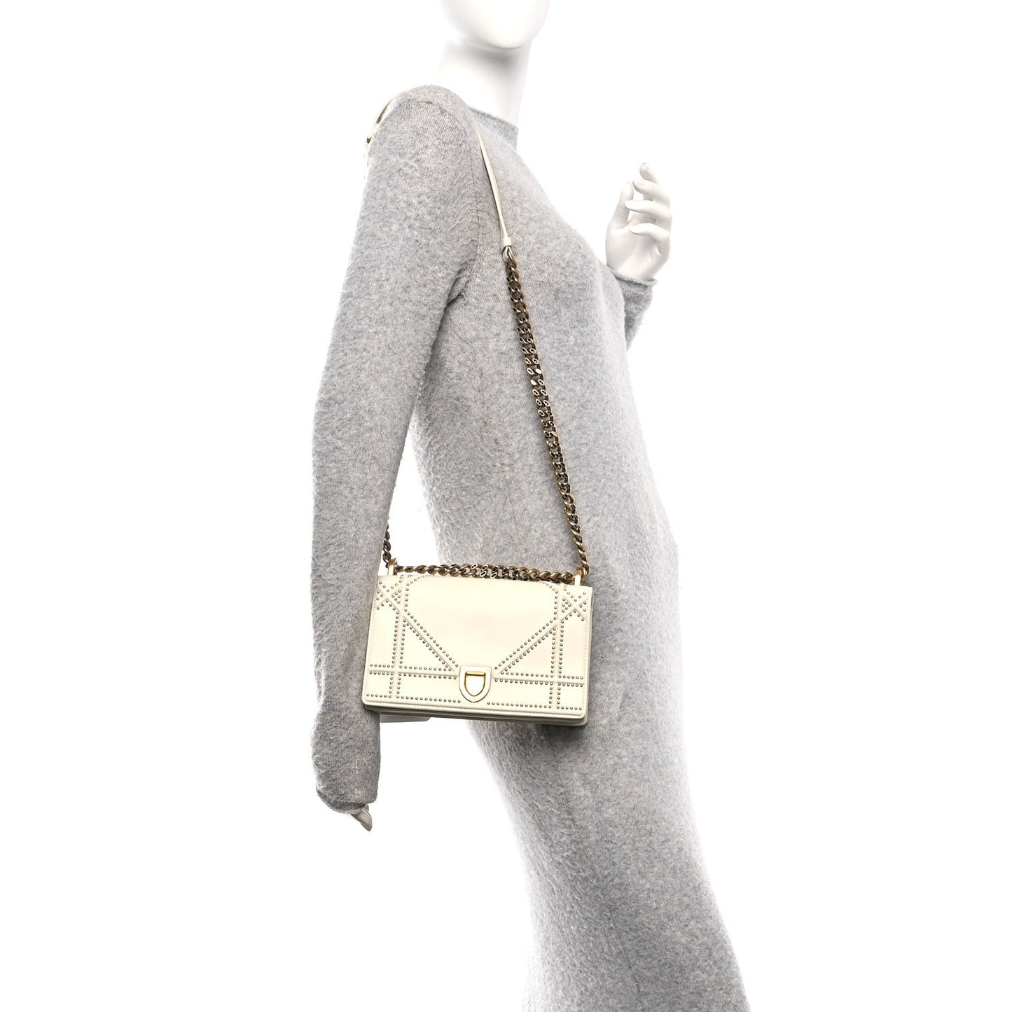 Christian Dior Lambskin Studded Small Diorama Flap Bag Latte