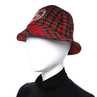 Gucci Tweed Wool Houndstooth Interlocking G Bucket Hat M Red Green