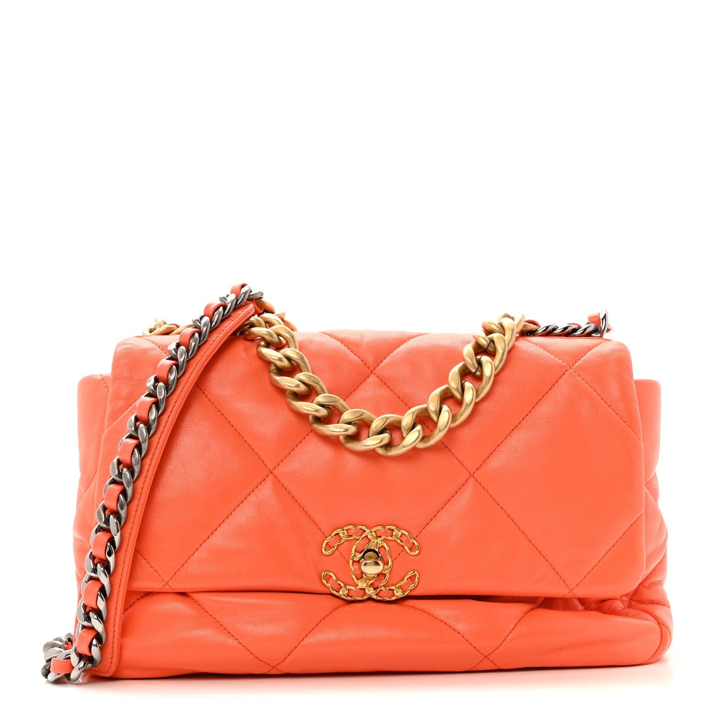 Chanel Lambskin Quilted Large Chanel 19 Flap Orange